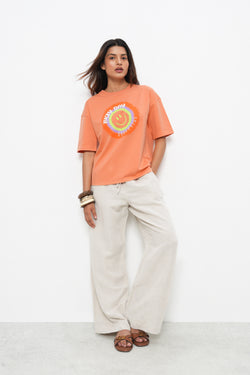 BONNATY COTTON OVERSIZED PEACH T-SHIRT