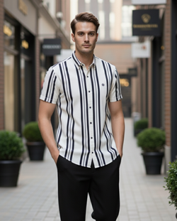 Men White & Black Striped Casual Shirt