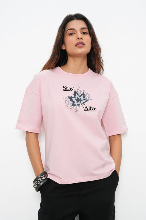 BONNATY FLORAL PRINT COTTON PINK T-SHIRT