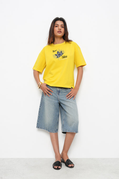 BONNATY FLORAL PRINT COTTON LEMON T-SHIRT
