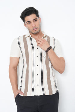 Regular Fit Striped Half Sleeves Mens Casual Shirt