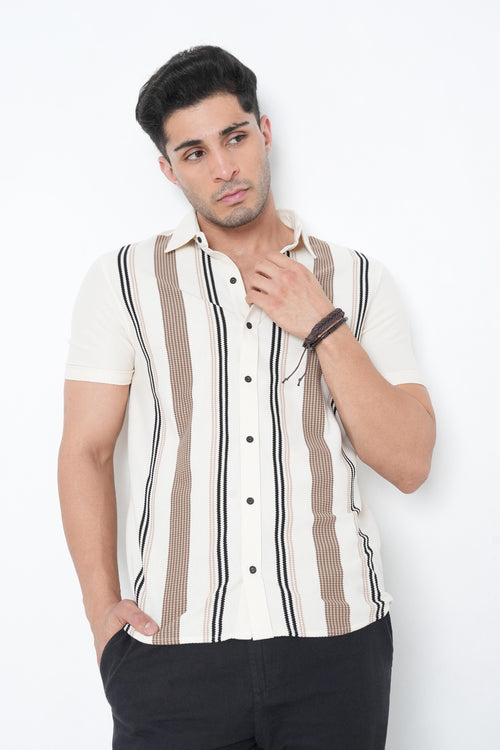 Regular Fit Striped Half Sleeves Mens Casual Shirt