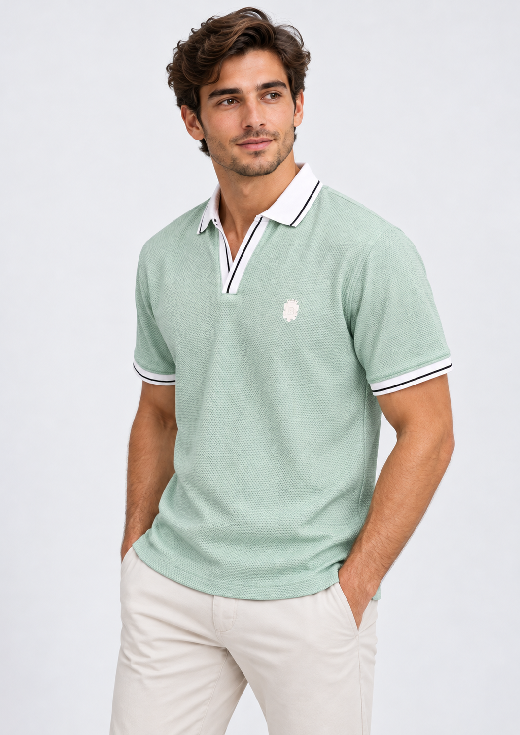Pista Textured V-Neck Resort Polo T-Shirt-1