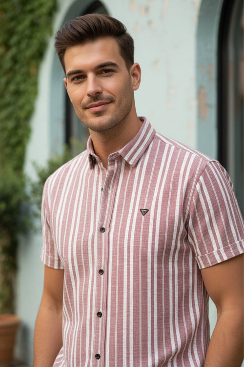 Onion & White Regular Fit Vertical Striped Shirt