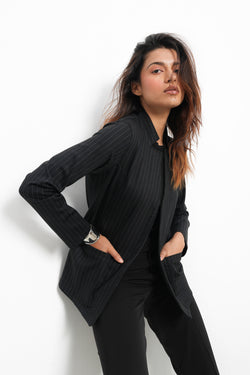 BLACK STRIPE FRONT OPEN BLAZER