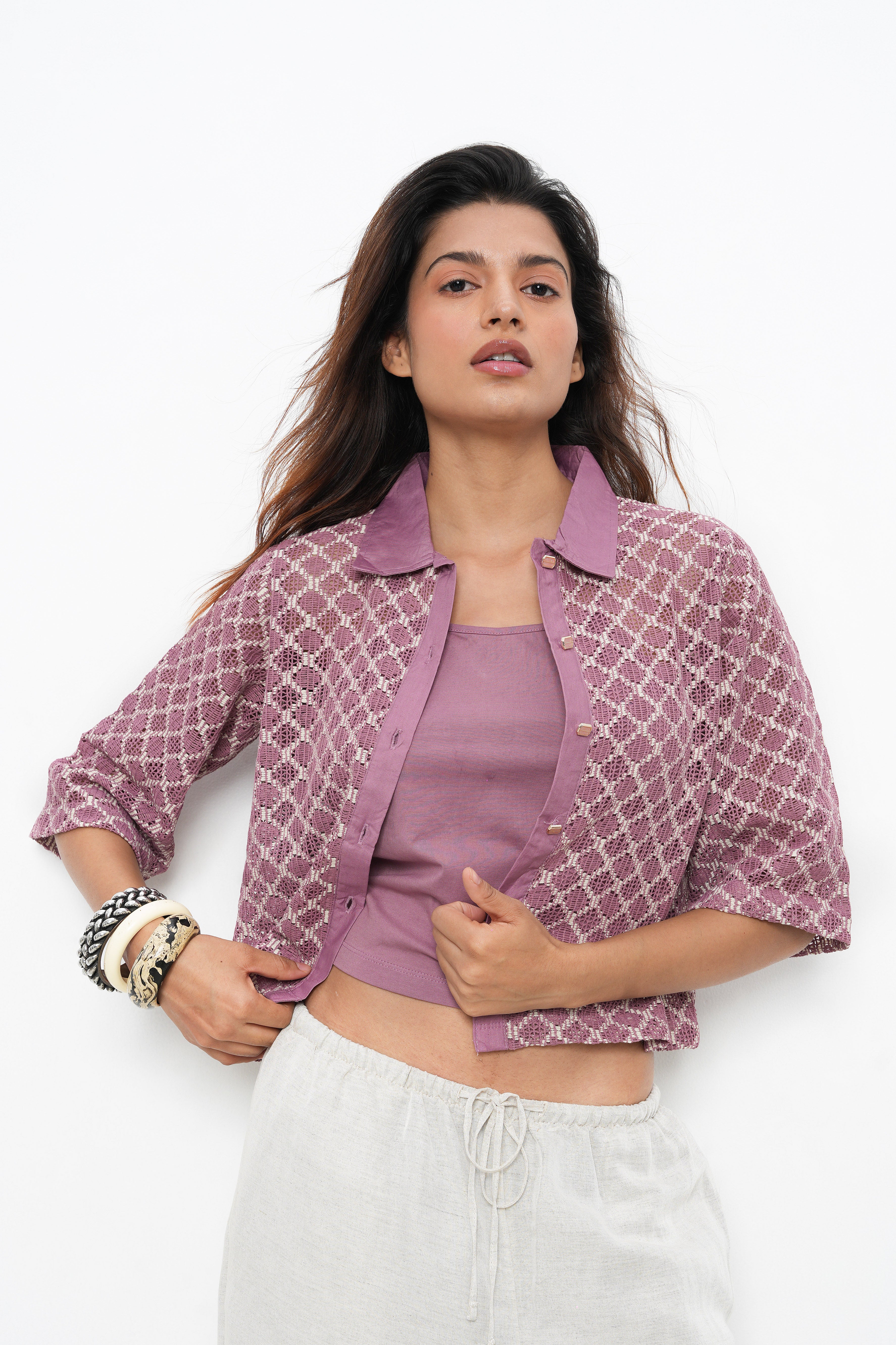 BONNATY PINK PARTY WEAR LACE SHIRT