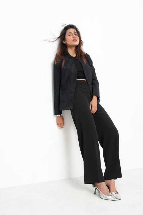 BLACK STRIPE FRONT OPEN BLAZER