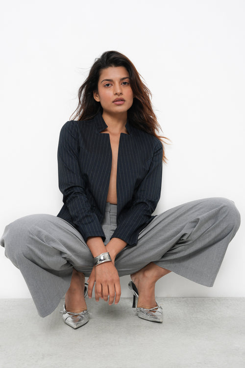 NAVY STRIPE FRONT OPEN BLAZER