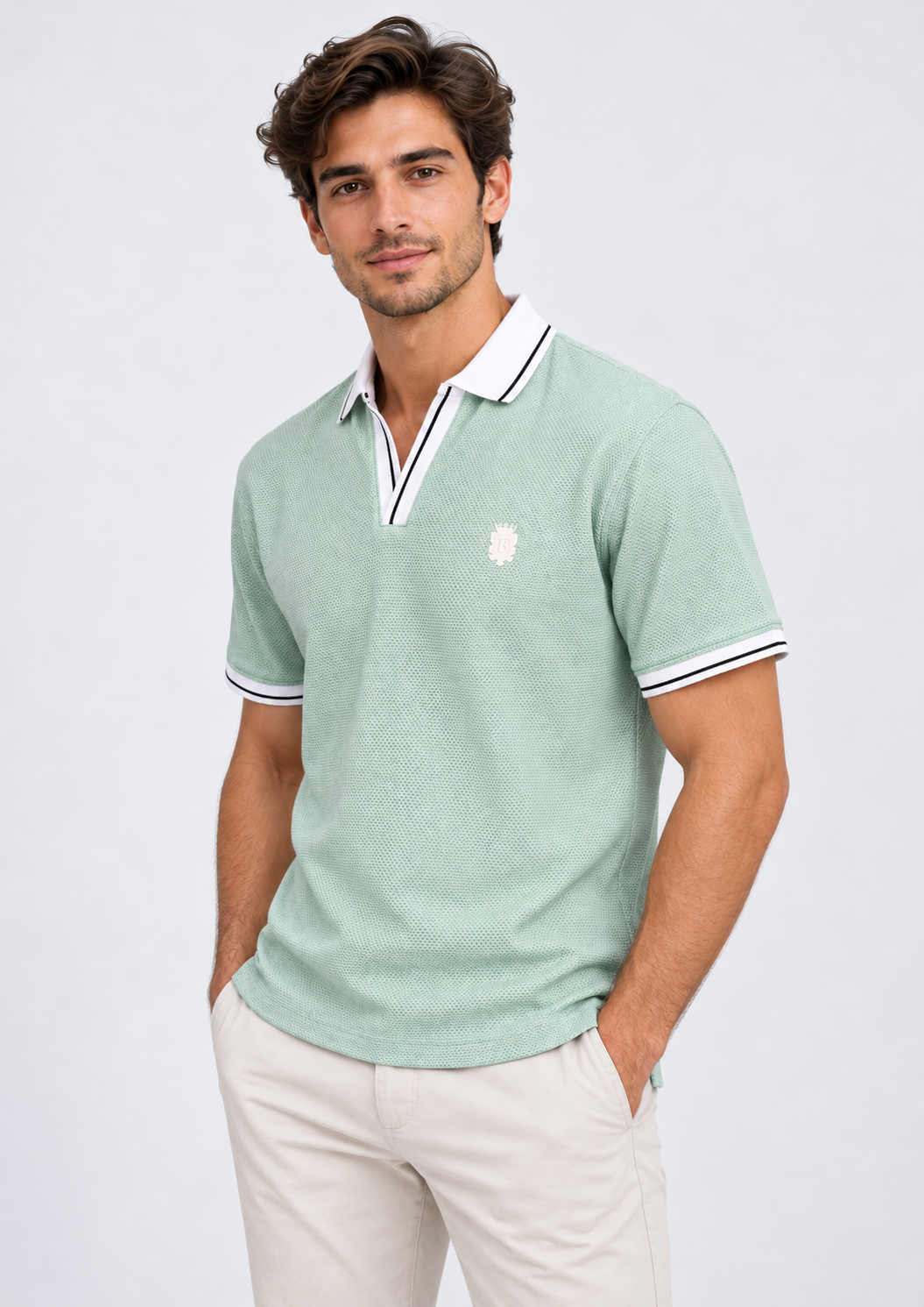 Pista Textured V-Neck Resort Polo T-Shirt-3