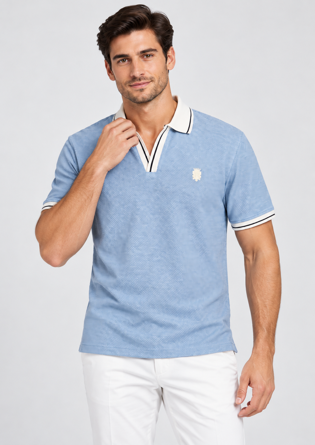 Sky Textured V-Neck Resort Polo T-Shirt-3