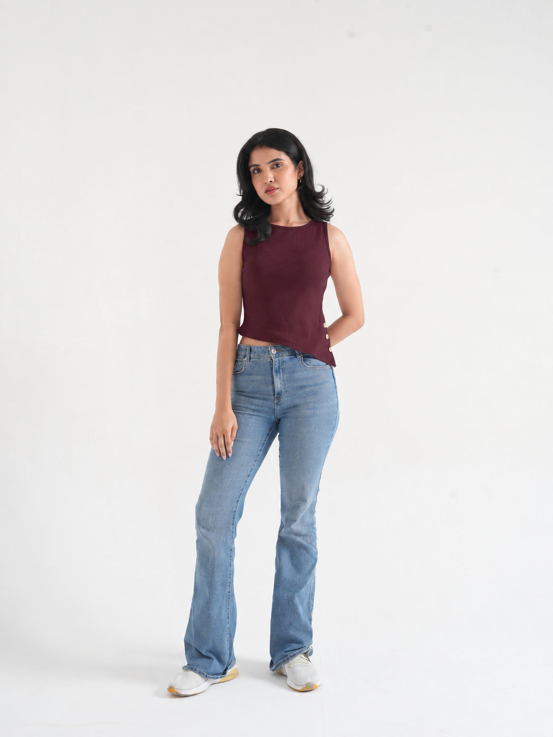 Chilly Ribbed Asymmetric Top with Gold Buttons-3
