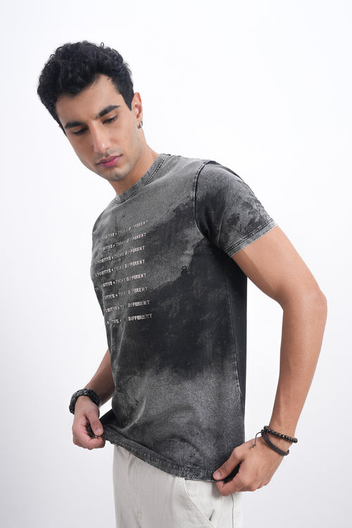 Men’s Vintage Acid Wash Typography Tee – Faded Black