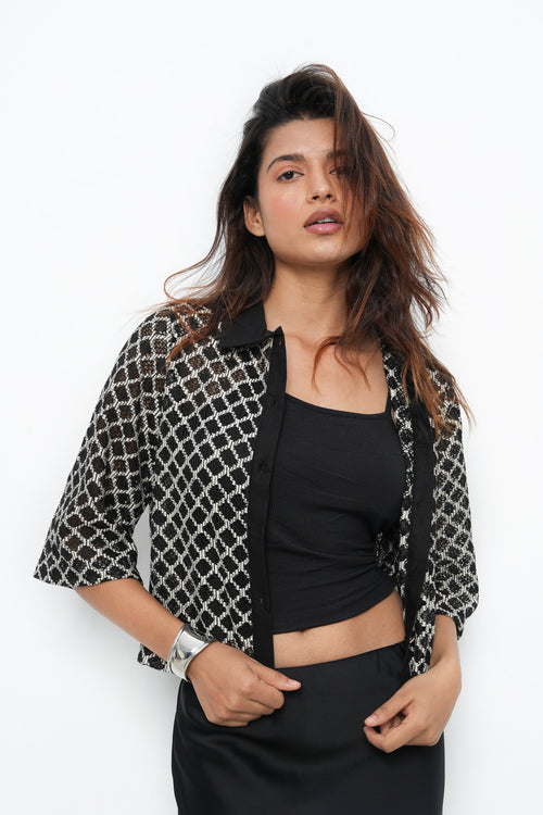 BONNATY BLACK PARTY WEAR LACE SHIRT
