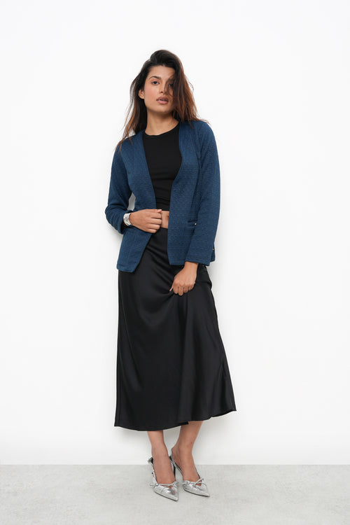 BONNATY TEAL RELAXED FIT FRONT OPEN BLAZER