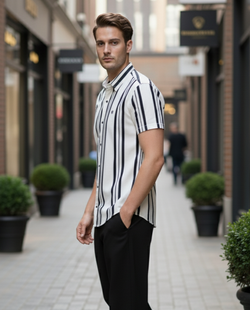 Men White & Black Striped Casual Shirt