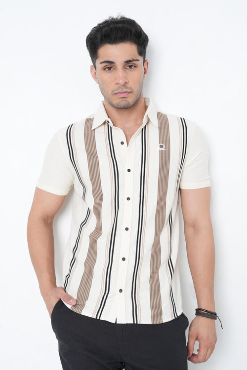 Regular Fit Striped Half Sleeves Mens Casual Shirt