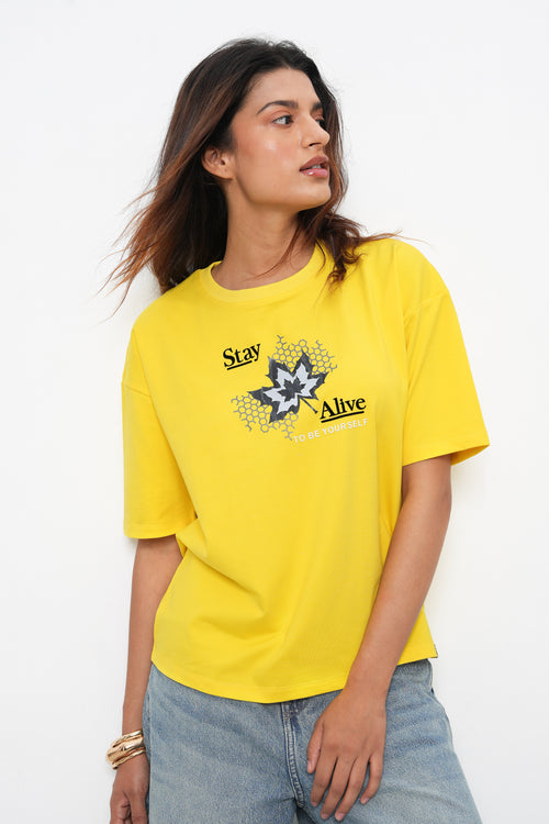 BONNATY FLORAL PRINT COTTON LEMON T-SHIRT