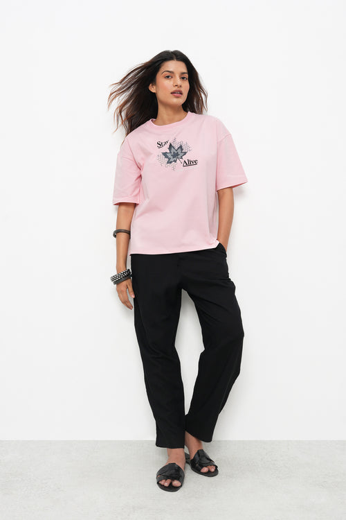 BONNATY FLORAL PRINT COTTON PINK T-SHIRT