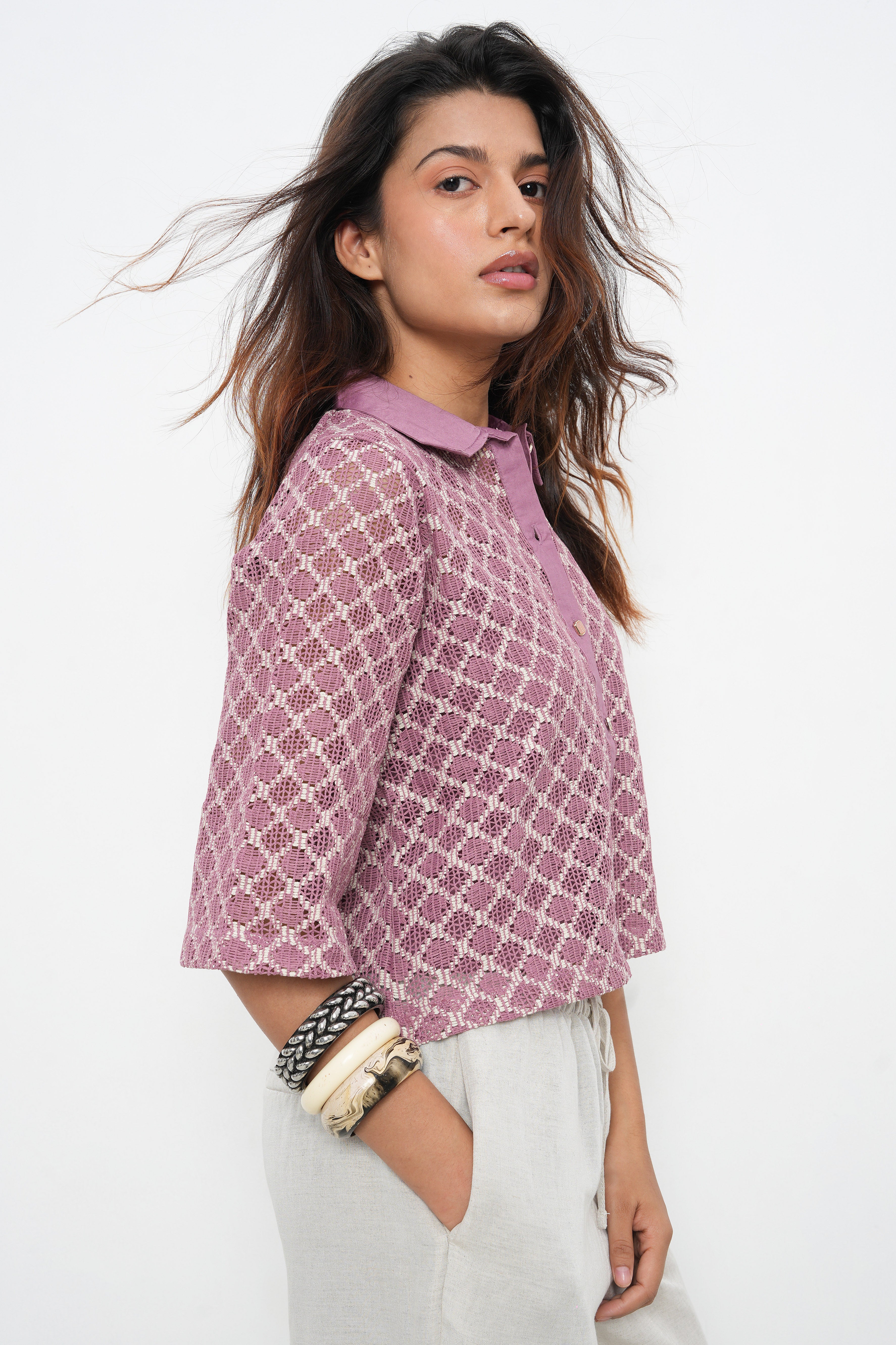 BONNATY PINK PARTY WEAR LACE SHIRT