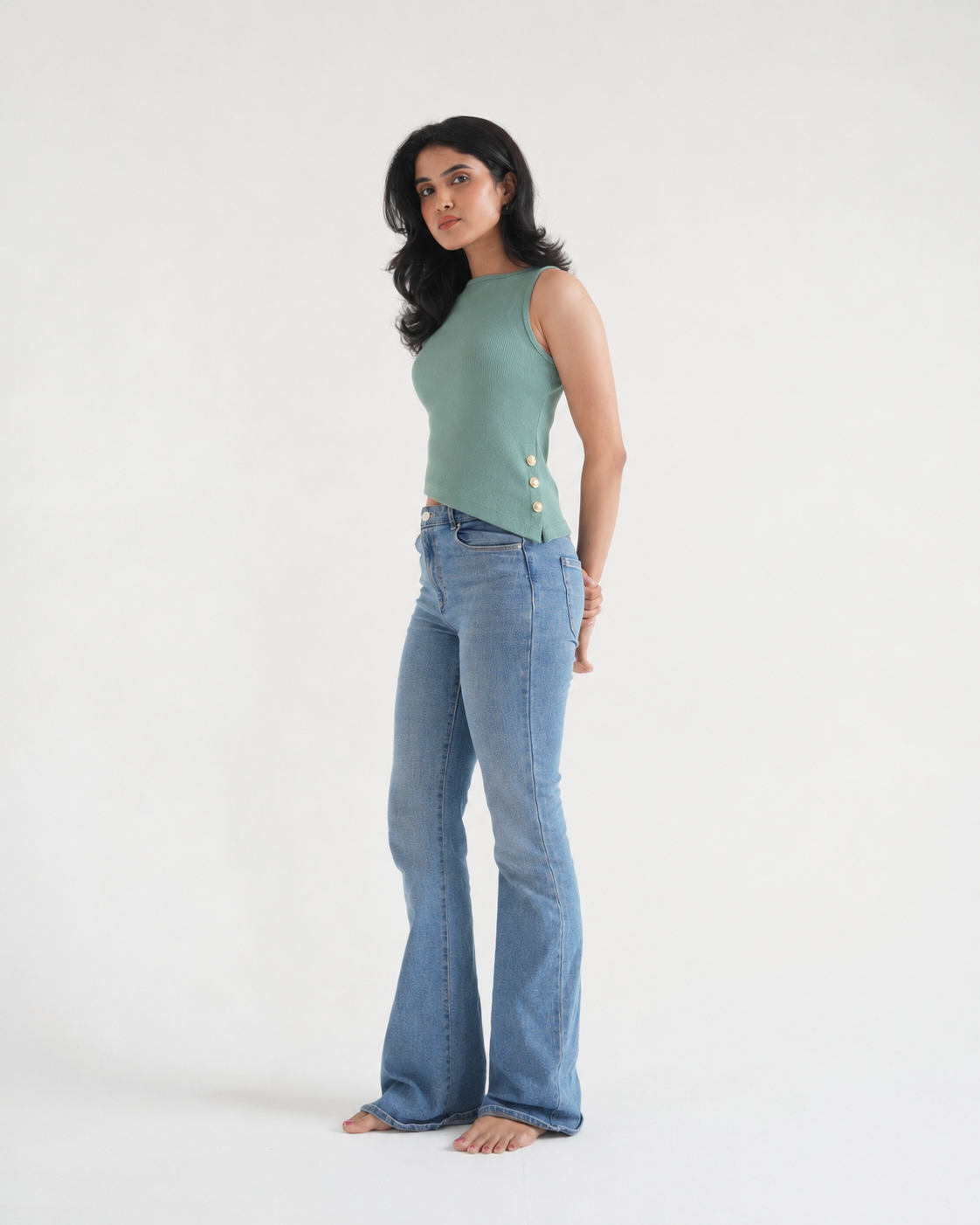 Pista Ribbed Asymmetric Top with Gold Buttons-4