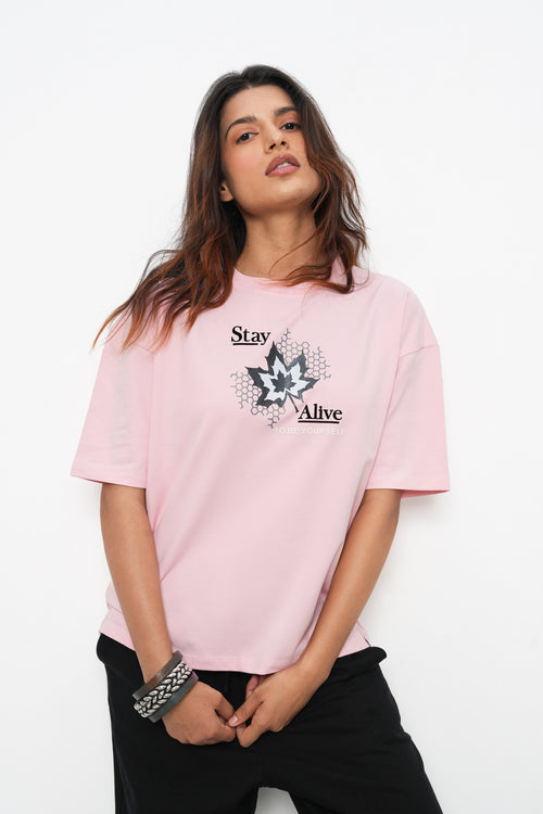 BONNATY FLORAL PRINT COTTON PINK T-SHIRT