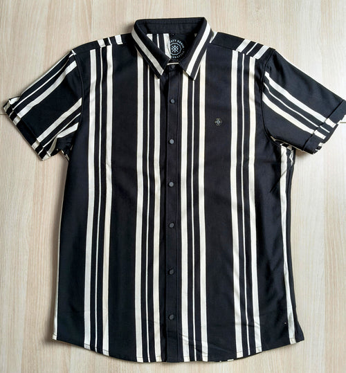 Bonnaty Men Black & White Striped Casual Shirt