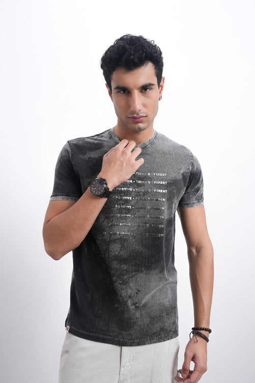 Men’s Vintage Acid Wash Typography Tee – Faded Black
