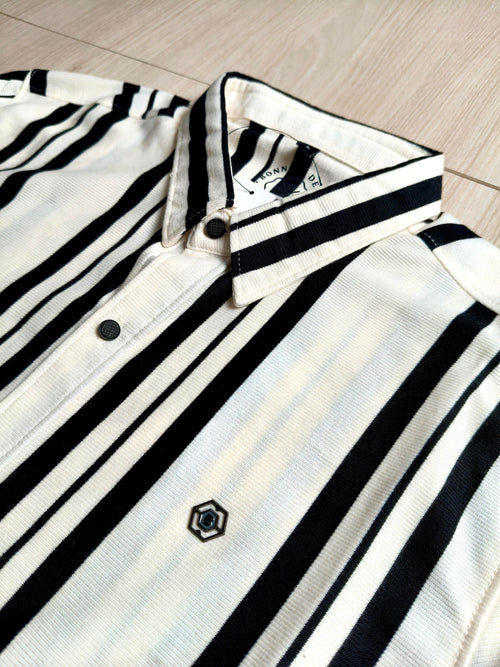 Men White & Black Striped Casual Shirt