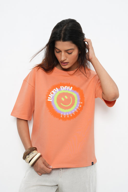 BONNATY COTTON OVERSIZED PEACH T-SHIRT