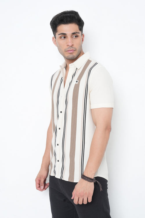 Regular Fit Striped Half Sleeves Mens Casual Shirt
