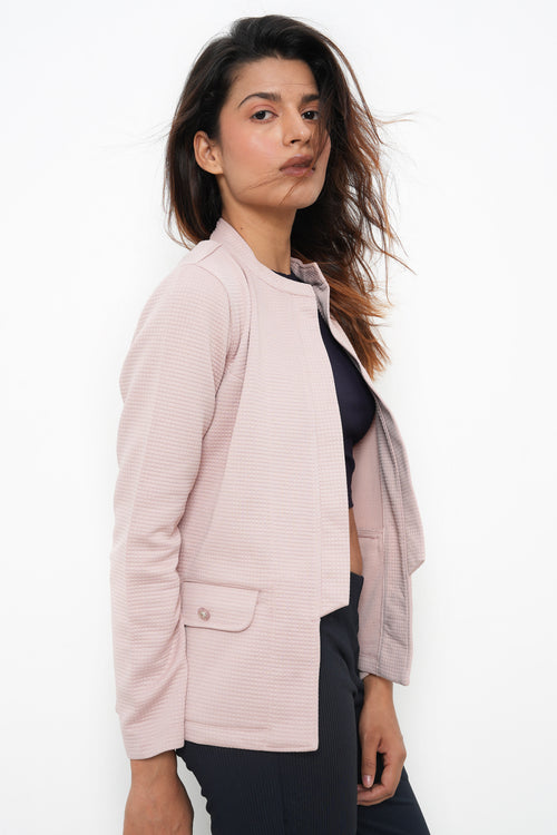 WOMEN PEACH HIGH COLLAR FRONT OPEN BLAZER