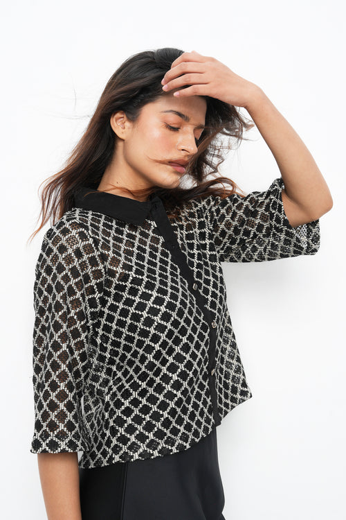 BONNATY BLACK PARTY WEAR LACE SHIRT