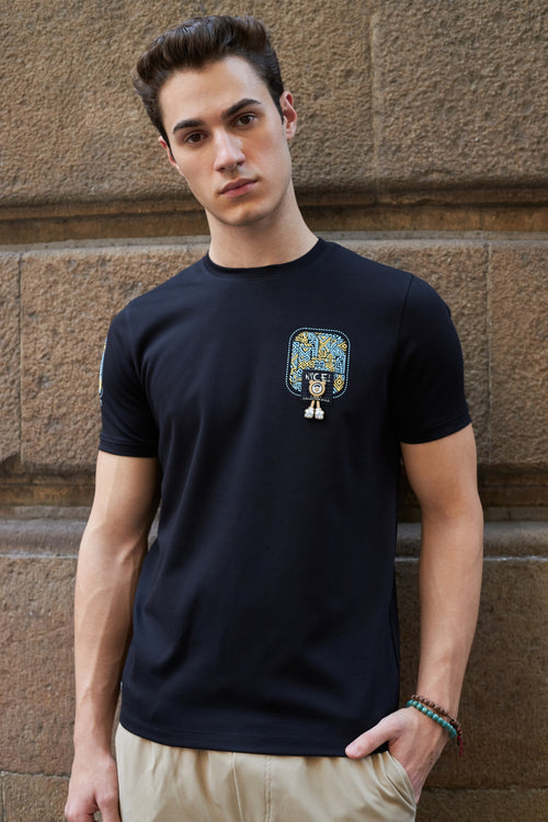 BONNATY MINIMAL GRAPHIC CREW NECK BLACK T-SHIRT