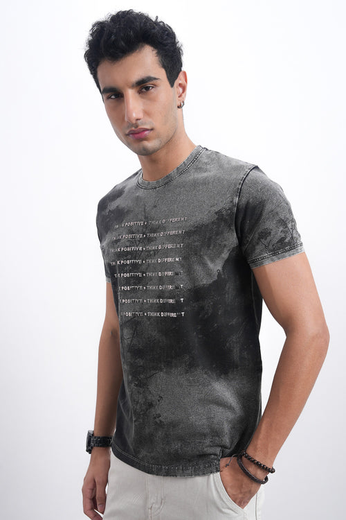 Men’s Vintage Acid Wash Typography Tee – Faded Black