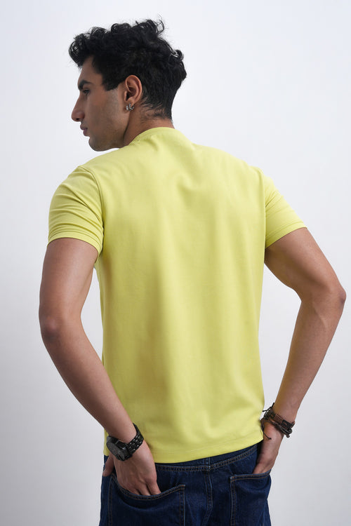 Men Lime Green Cityscape Abstract Graphic T-shirt