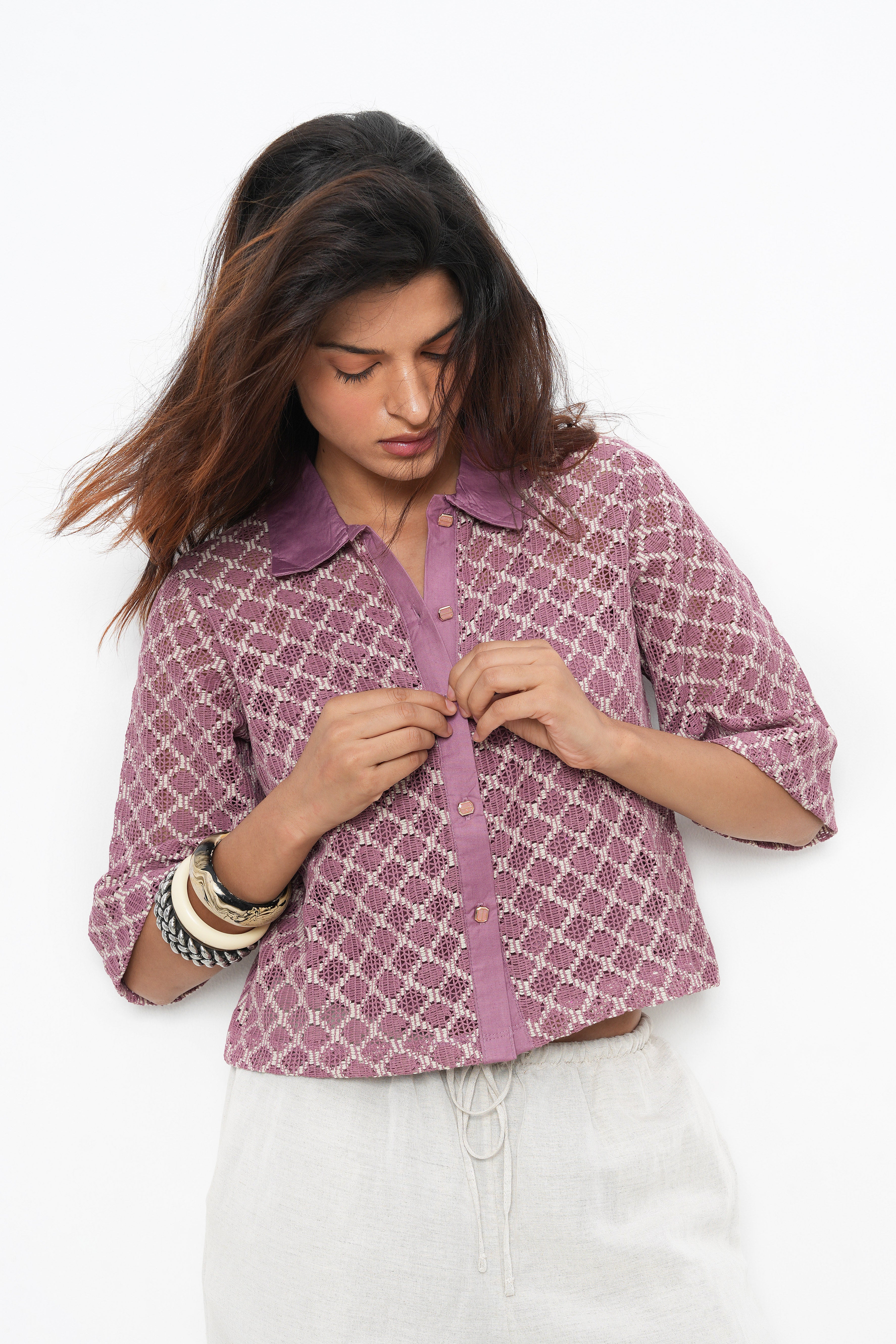 BONNATY PINK PARTY WEAR LACE SHIRT