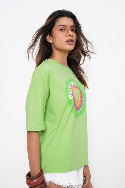 BONNATY COTTON OVERSIZED LIME T-SHIRT