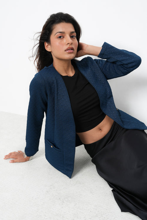 BONNATY TEAL RELAXED FIT FRONT OPEN BLAZER