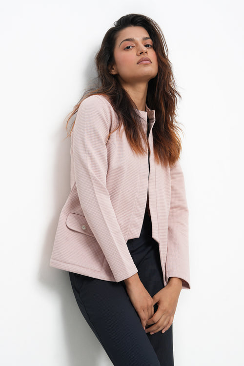 WOMEN PEACH HIGH COLLAR FRONT OPEN BLAZER