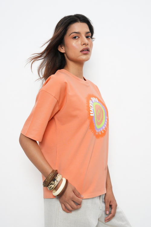 BONNATY COTTON OVERSIZED PEACH T-SHIRT