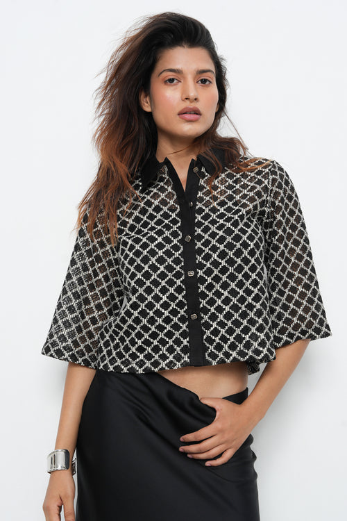 BONNATY BLACK PARTY WEAR LACE SHIRT