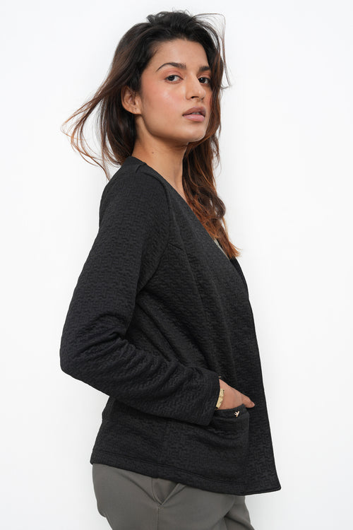 BONNATY BLACK RELAXED FIT FRONT OPEN BLAZER