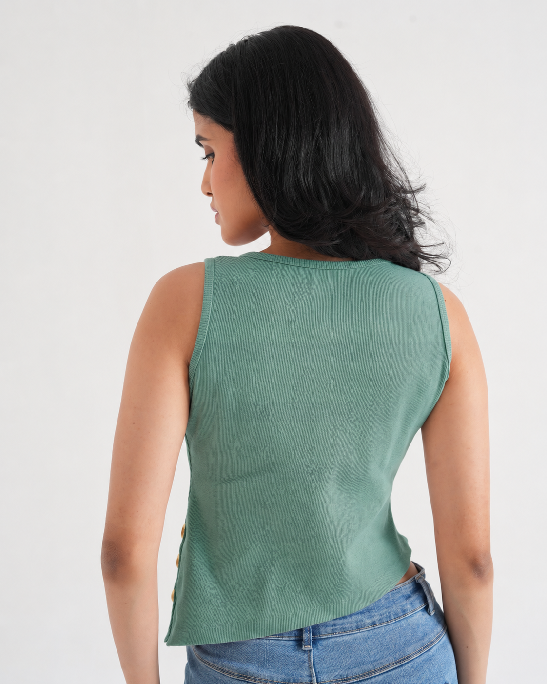 Pista Ribbed Asymmetric Top with Gold Buttons-5