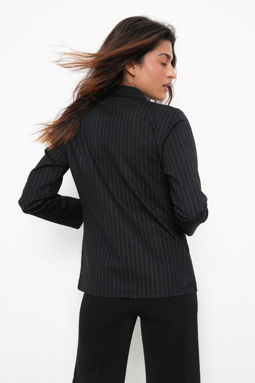 BLACK STRIPE FRONT OPEN BLAZER