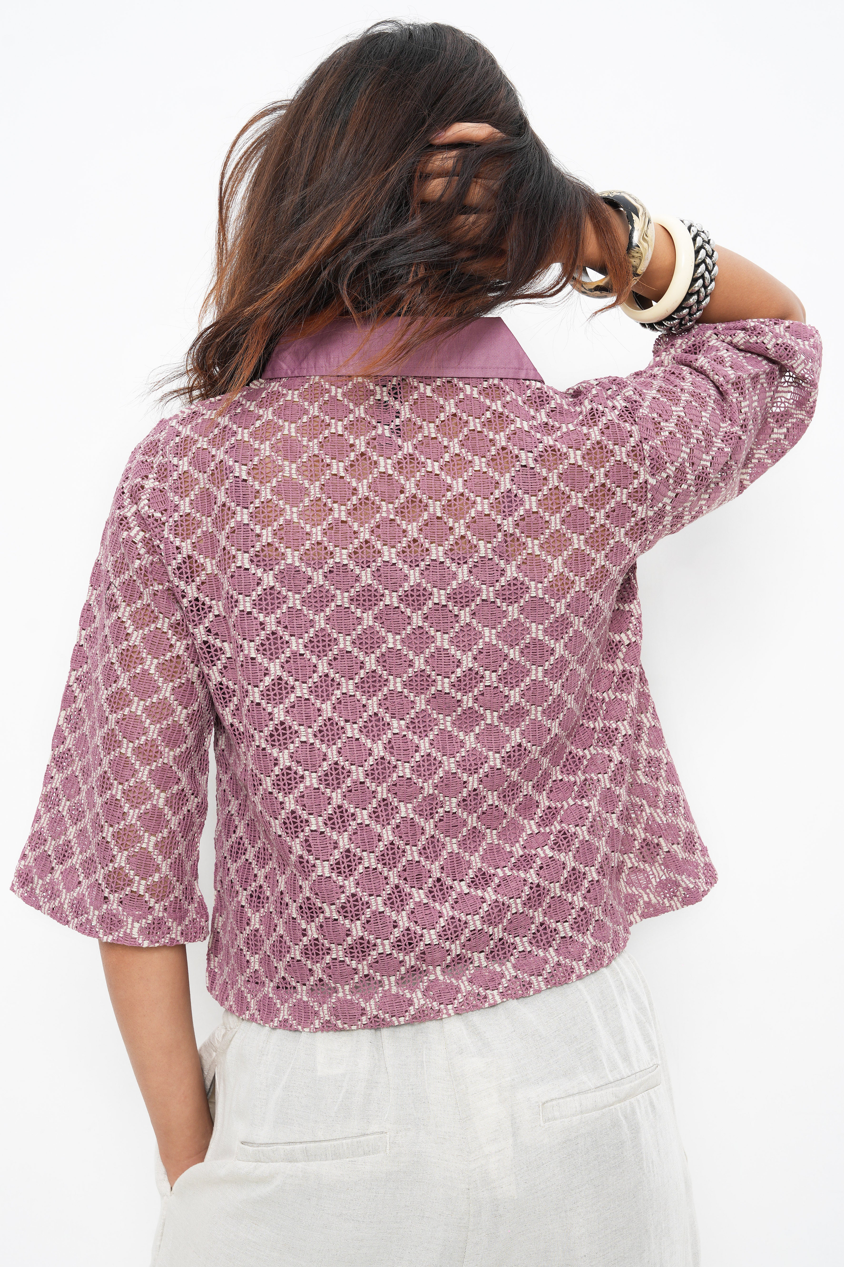 BONNATY PINK PARTY WEAR LACE SHIRT