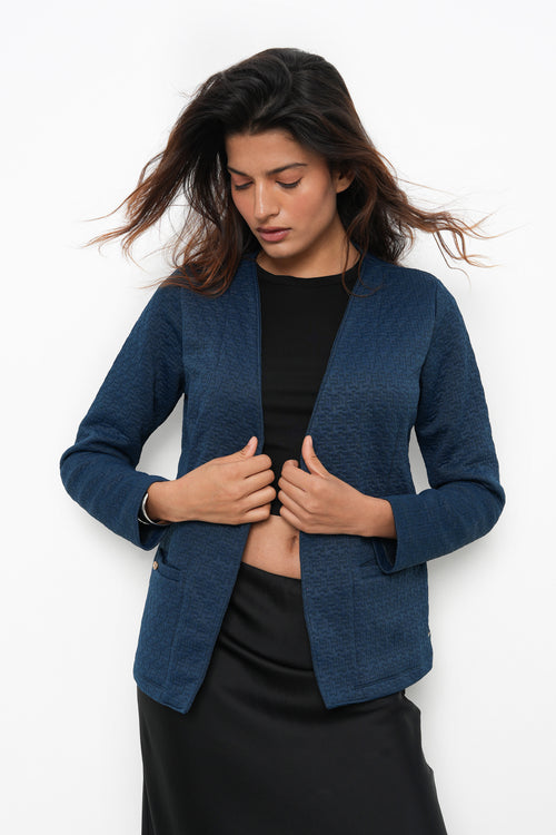 BONNATY TEAL RELAXED FIT FRONT OPEN BLAZER