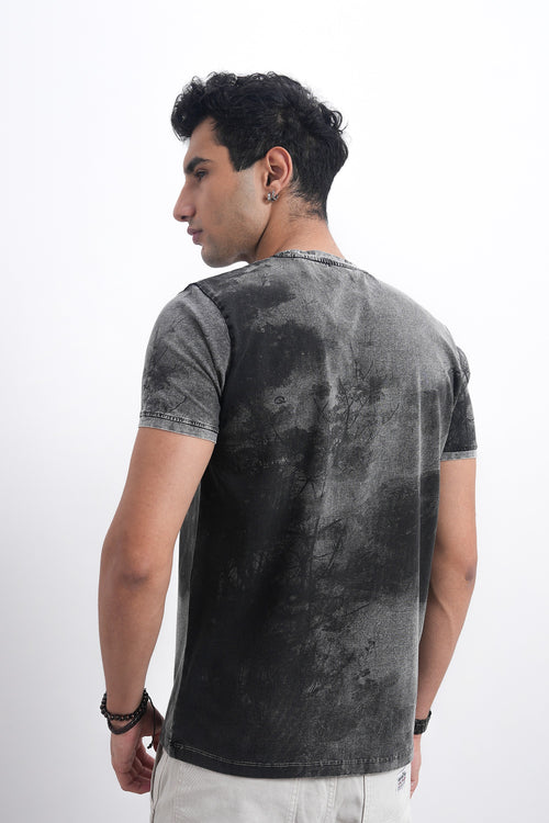 Men’s Vintage Acid Wash Typography Tee – Faded Black