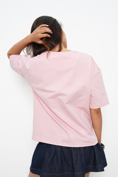 BONNATY PINK PRINTED RELAXED FIT COTTON T-SHIRT