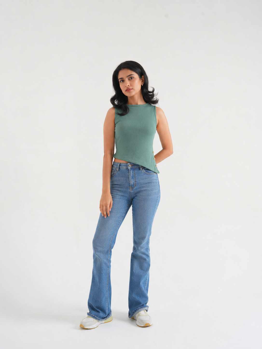 Pista Ribbed Asymmetric Top with Gold Buttons-6