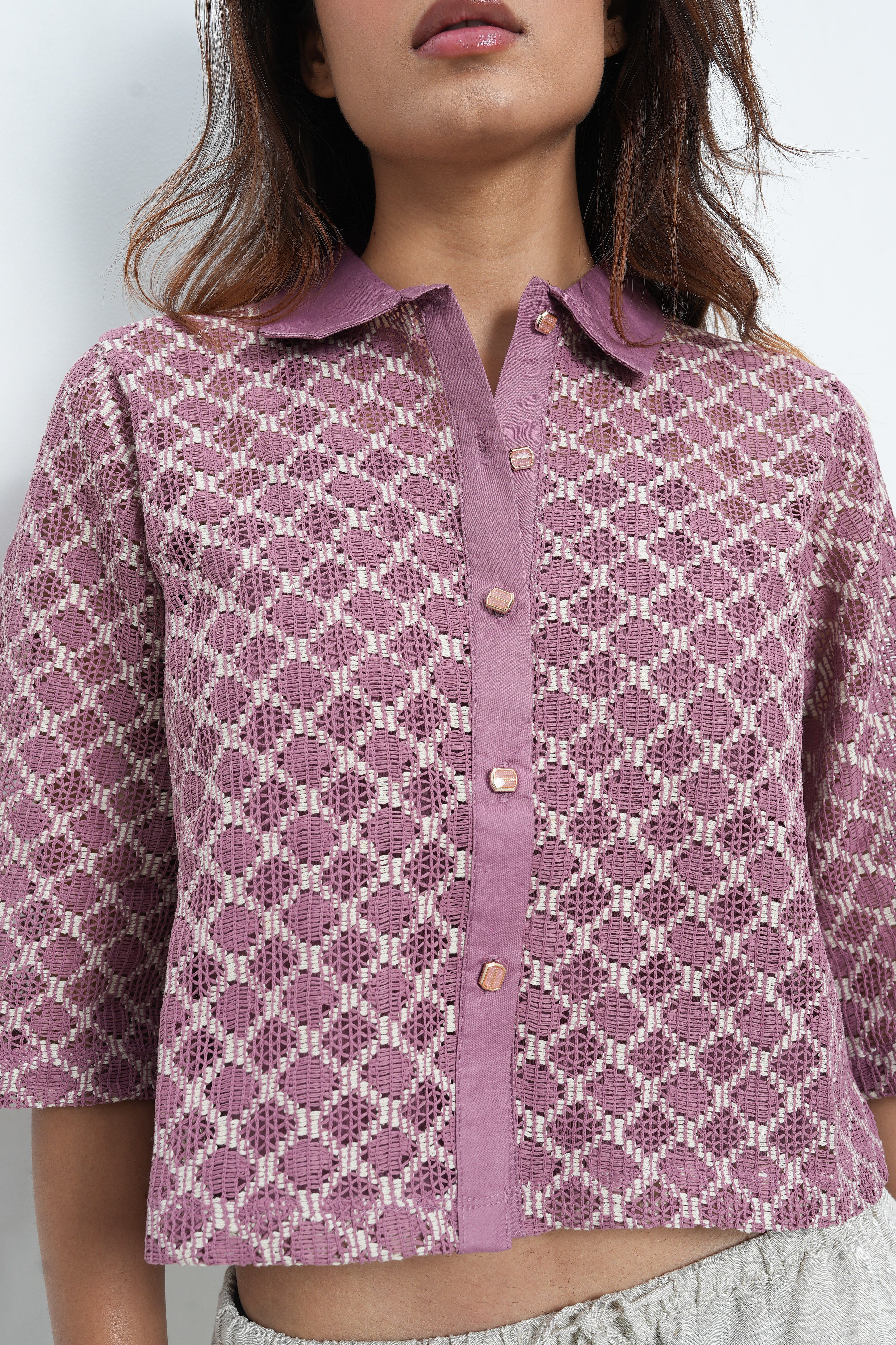BONNATY PINK PARTY WEAR LACE SHIRT